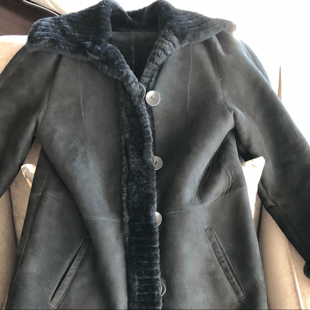 Long black shearling coat